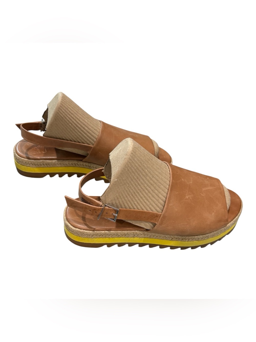 SCHUTZ Cognac Leather Platform Espadrille Slingback Sandals Size 9 like new